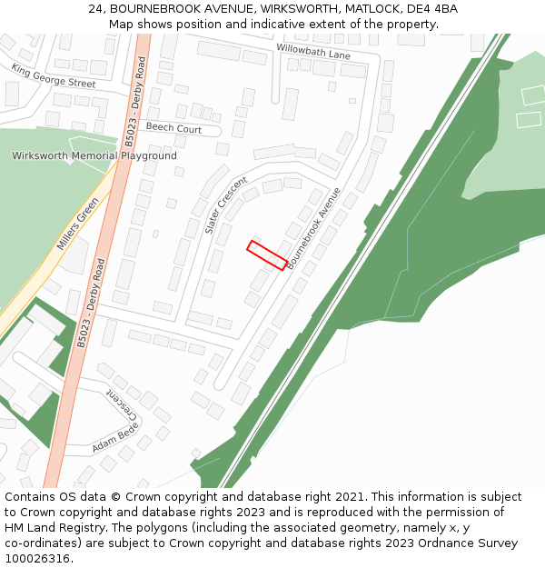 24, BOURNEBROOK AVENUE, WIRKSWORTH, MATLOCK, DE4 4BA: Location map and indicative extent of plot