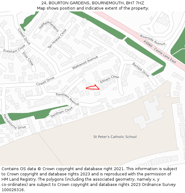 24, BOURTON GARDENS, BOURNEMOUTH, BH7 7HZ: Location map and indicative extent of plot