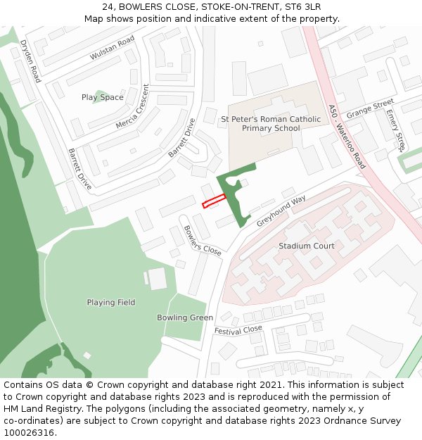 24, BOWLERS CLOSE, STOKE-ON-TRENT, ST6 3LR: Location map and indicative extent of plot