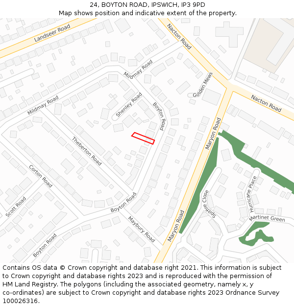 24, BOYTON ROAD, IPSWICH, IP3 9PD: Location map and indicative extent of plot