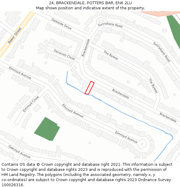 24, BRACKENDALE, POTTERS BAR, EN6 2LU: Location map and indicative extent of plot