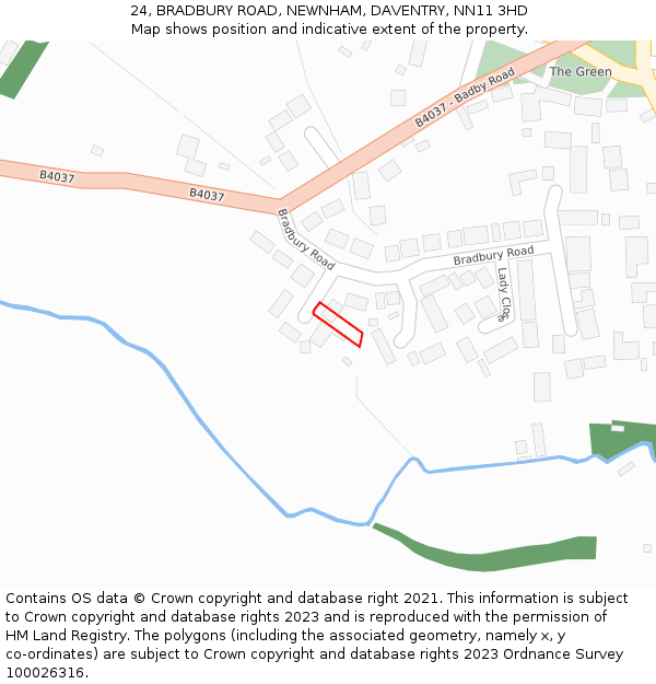 24, BRADBURY ROAD, NEWNHAM, DAVENTRY, NN11 3HD: Location map and indicative extent of plot