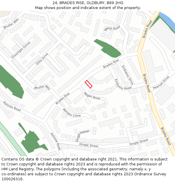 24, BRADES RISE, OLDBURY, B69 2HG: Location map and indicative extent of plot