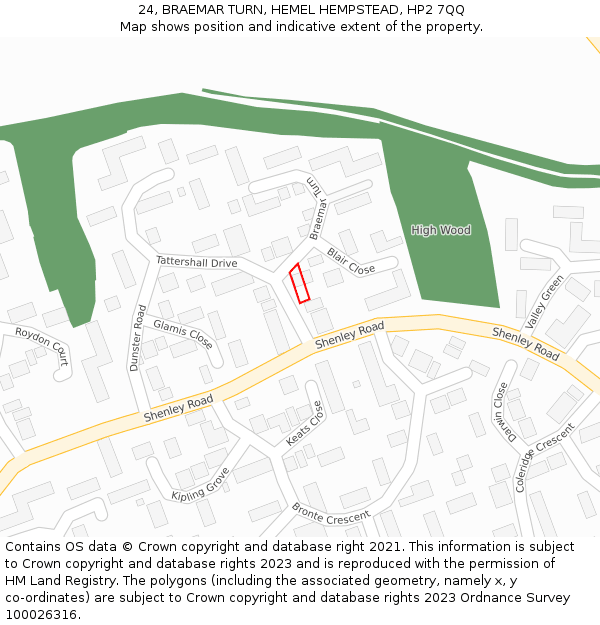 24, BRAEMAR TURN, HEMEL HEMPSTEAD, HP2 7QQ: Location map and indicative extent of plot
