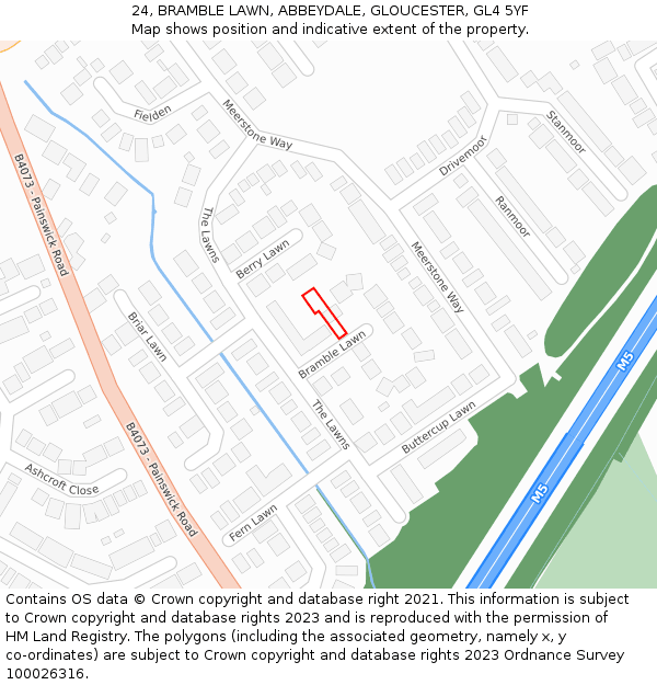 24, BRAMBLE LAWN, ABBEYDALE, GLOUCESTER, GL4 5YF: Location map and indicative extent of plot