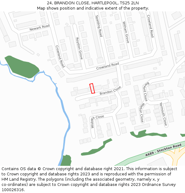 24, BRANDON CLOSE, HARTLEPOOL, TS25 2LN: Location map and indicative extent of plot
