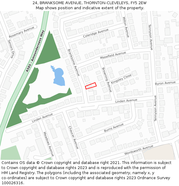 24, BRANKSOME AVENUE, THORNTON-CLEVELEYS, FY5 2EW: Location map and indicative extent of plot