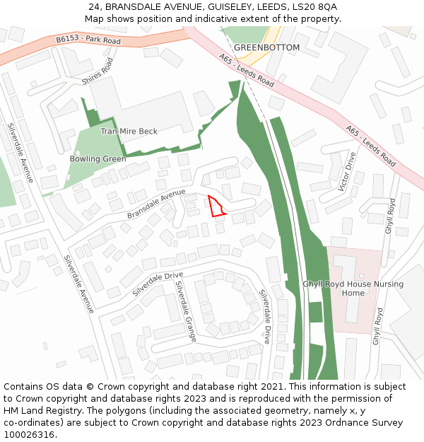 24, BRANSDALE AVENUE, GUISELEY, LEEDS, LS20 8QA: Location map and indicative extent of plot