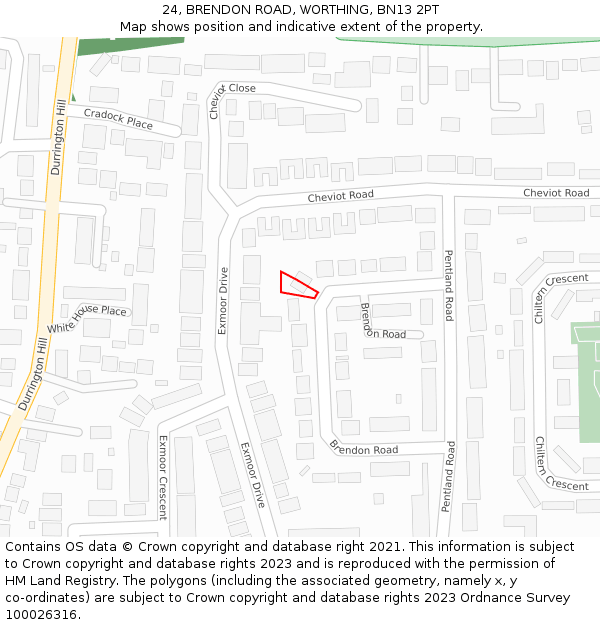 24, BRENDON ROAD, WORTHING, BN13 2PT: Location map and indicative extent of plot