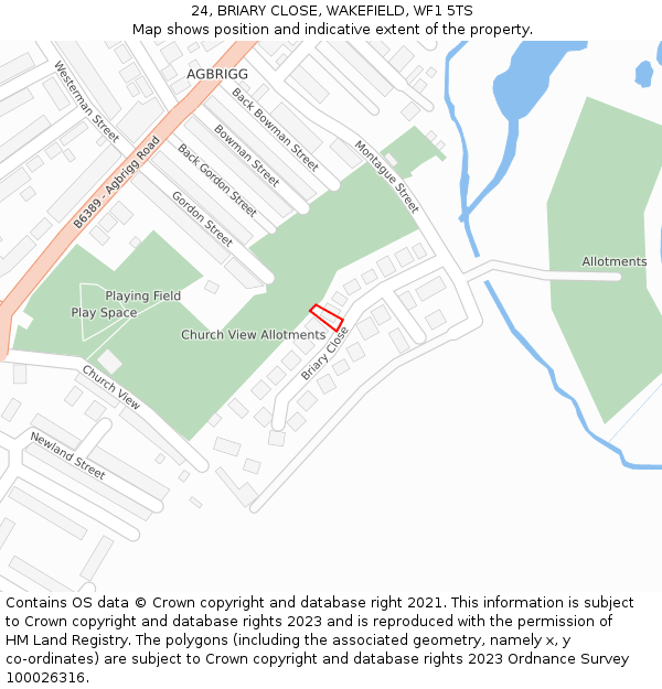 24, BRIARY CLOSE, WAKEFIELD, WF1 5TS: Location map and indicative extent of plot