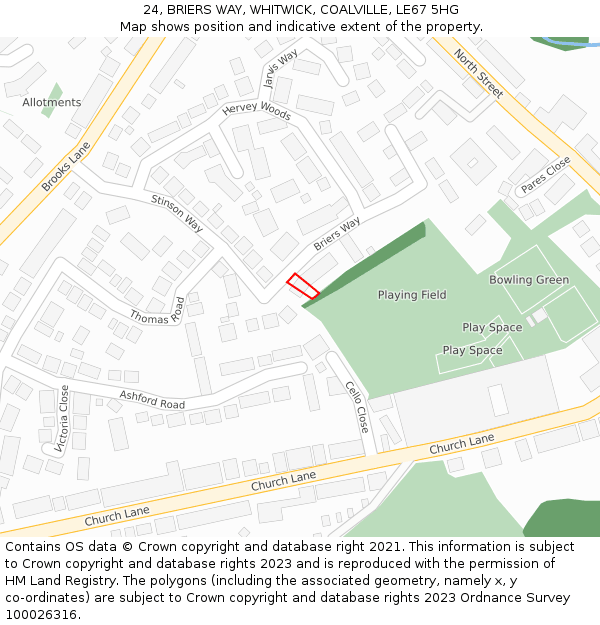 24, BRIERS WAY, WHITWICK, COALVILLE, LE67 5HG: Location map and indicative extent of plot