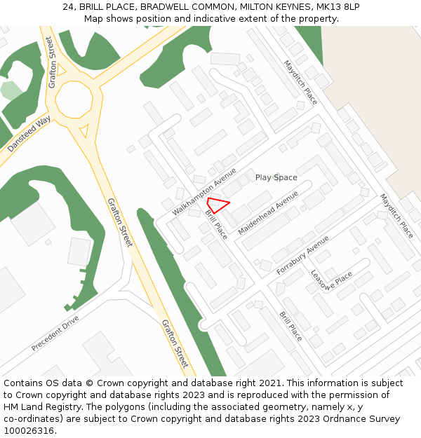24, BRILL PLACE, BRADWELL COMMON, MILTON KEYNES, MK13 8LP: Location map and indicative extent of plot