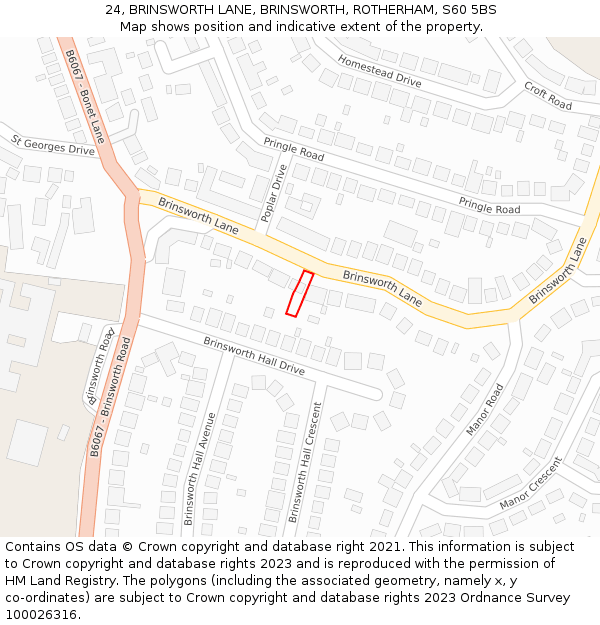 24, BRINSWORTH LANE, BRINSWORTH, ROTHERHAM, S60 5BS: Location map and indicative extent of plot