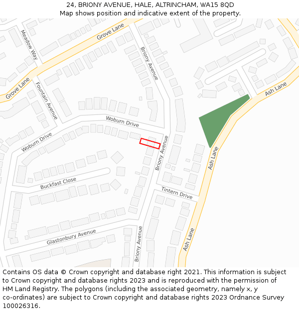 24, BRIONY AVENUE, HALE, ALTRINCHAM, WA15 8QD: Location map and indicative extent of plot
