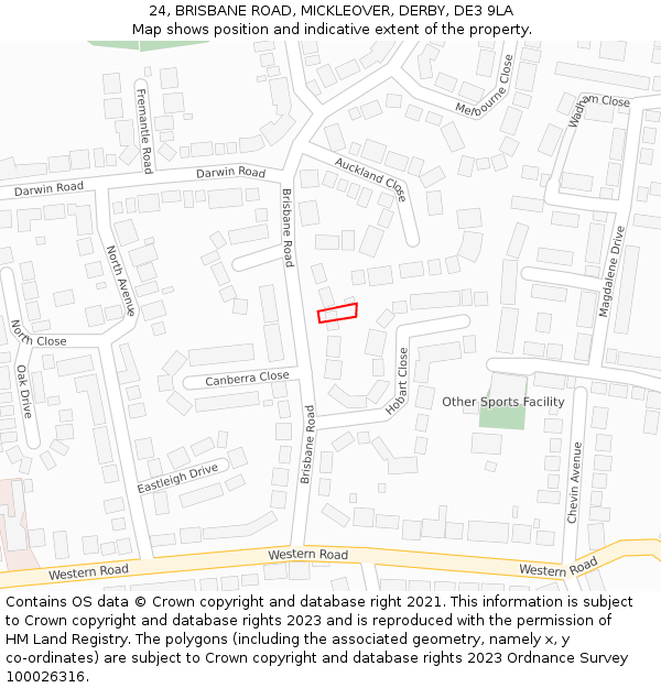 24, BRISBANE ROAD, MICKLEOVER, DERBY, DE3 9LA: Location map and indicative extent of plot