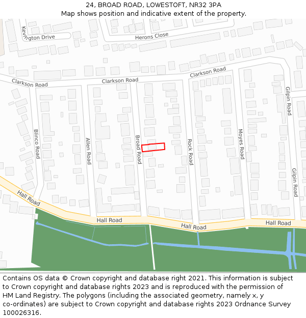 24, BROAD ROAD, LOWESTOFT, NR32 3PA: Location map and indicative extent of plot