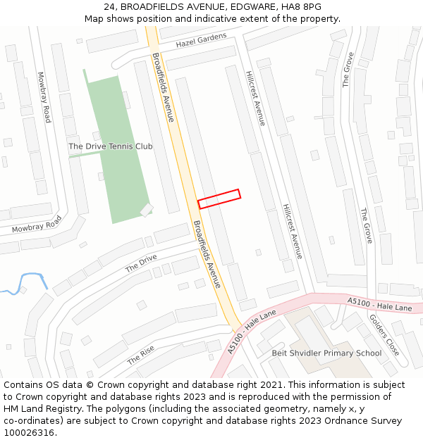 24, BROADFIELDS AVENUE, EDGWARE, HA8 8PG: Location map and indicative extent of plot