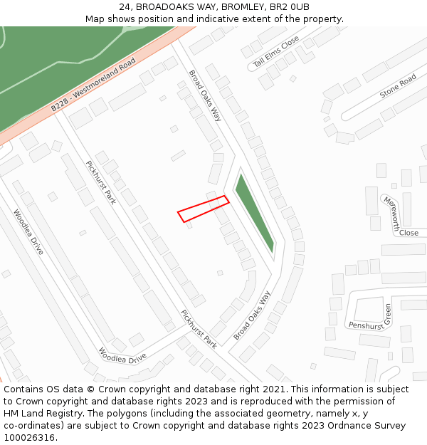 24, BROADOAKS WAY, BROMLEY, BR2 0UB: Location map and indicative extent of plot