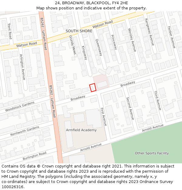 24, BROADWAY, BLACKPOOL, FY4 2HE: Location map and indicative extent of plot