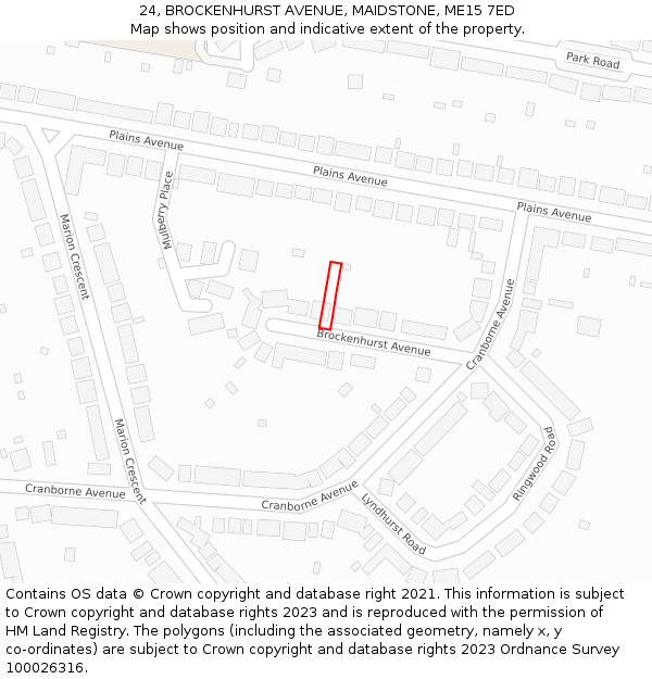 24, BROCKENHURST AVENUE, MAIDSTONE, ME15 7ED: Location map and indicative extent of plot