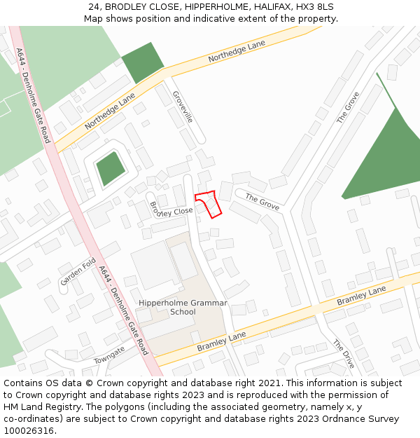 24, BRODLEY CLOSE, HIPPERHOLME, HALIFAX, HX3 8LS: Location map and indicative extent of plot