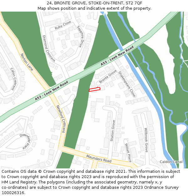 24, BRONTE GROVE, STOKE-ON-TRENT, ST2 7QF: Location map and indicative extent of plot