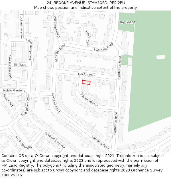 24, BROOKE AVENUE, STAMFORD, PE9 2RU: Location map and indicative extent of plot