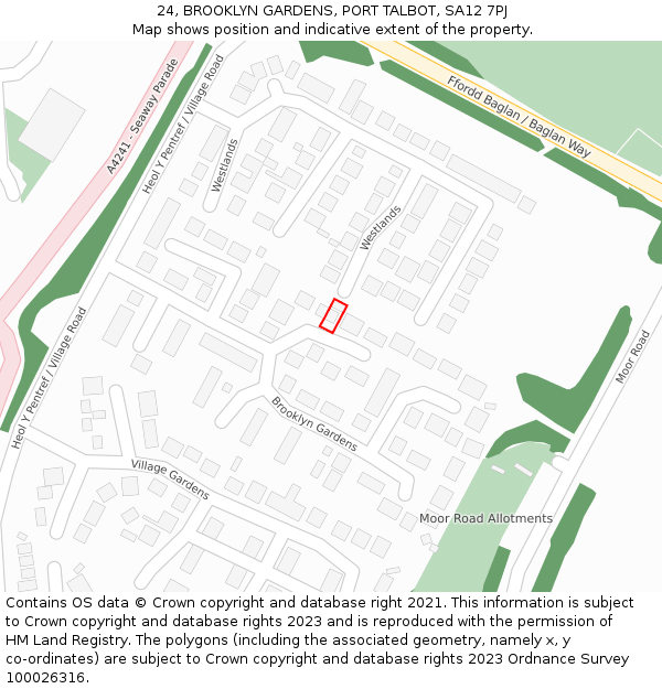24, BROOKLYN GARDENS, PORT TALBOT, SA12 7PJ: Location map and indicative extent of plot