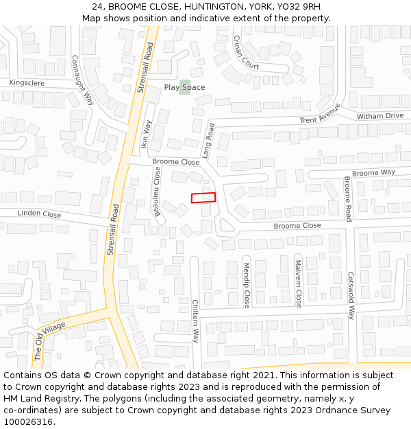 24, BROOME CLOSE, HUNTINGTON, YORK, YO32 9RH: Location map and indicative extent of plot