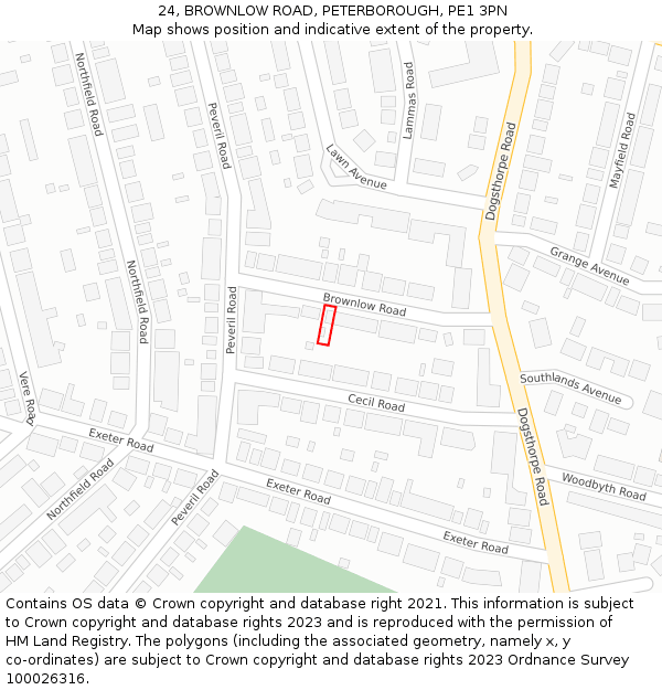 24, BROWNLOW ROAD, PETERBOROUGH, PE1 3PN: Location map and indicative extent of plot
