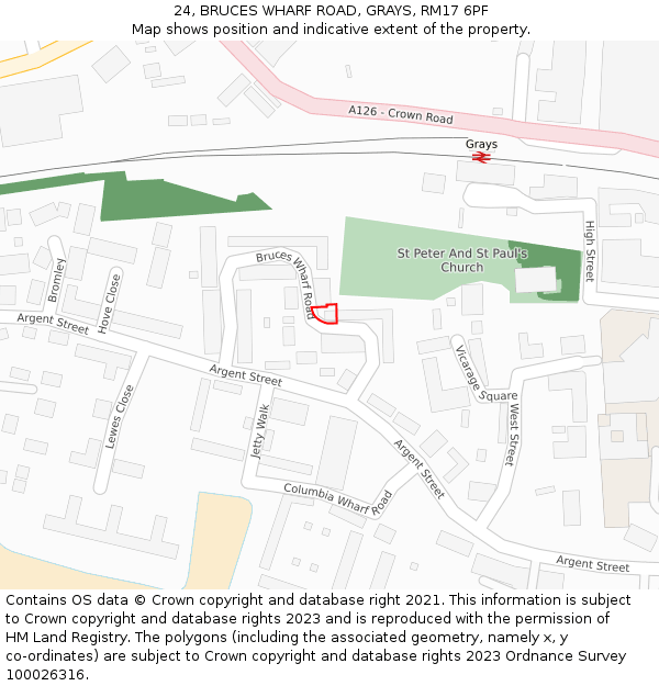 24, BRUCES WHARF ROAD, GRAYS, RM17 6PF: Location map and indicative extent of plot