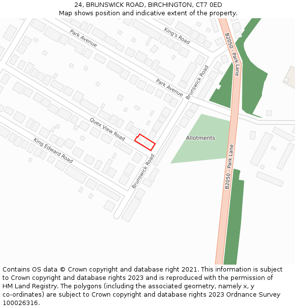 24, BRUNSWICK ROAD, BIRCHINGTON, CT7 0ED: Location map and indicative extent of plot
