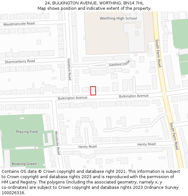 24, BULKINGTON AVENUE, WORTHING, BN14 7HL: Location map and indicative extent of plot