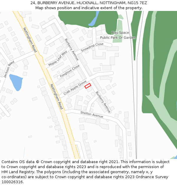24, BURBERRY AVENUE, HUCKNALL, NOTTINGHAM, NG15 7EZ: Location map and indicative extent of plot