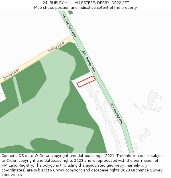 24, BURLEY HILL, ALLESTREE, DERBY, DE22 2ET: Location map and indicative extent of plot