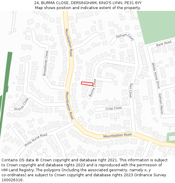 24, BURMA CLOSE, DERSINGHAM, KING'S LYNN, PE31 6YY: Location map and indicative extent of plot