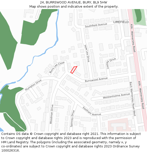 24, BURRSWOOD AVENUE, BURY, BL9 5HW: Location map and indicative extent of plot