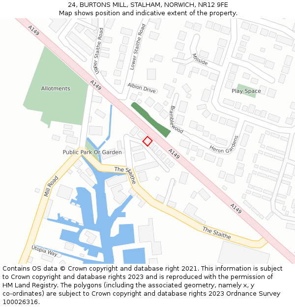 24, BURTONS MILL, STALHAM, NORWICH, NR12 9FE: Location map and indicative extent of plot