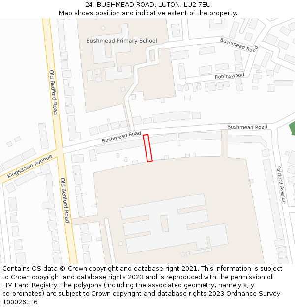 24, BUSHMEAD ROAD, LUTON, LU2 7EU: Location map and indicative extent of plot