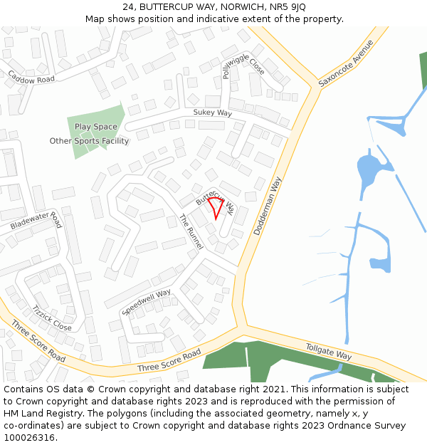 24, BUTTERCUP WAY, NORWICH, NR5 9JQ: Location map and indicative extent of plot
