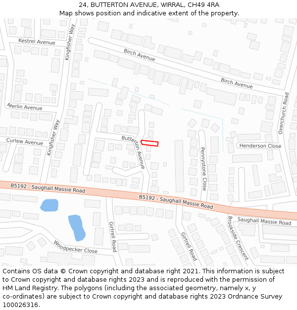 24, BUTTERTON AVENUE, WIRRAL, CH49 4RA: Location map and indicative extent of plot