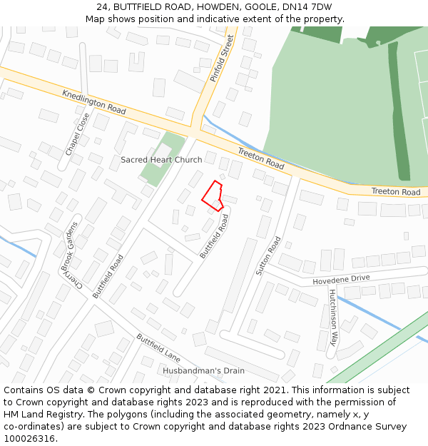 24, BUTTFIELD ROAD, HOWDEN, GOOLE, DN14 7DW: Location map and indicative extent of plot