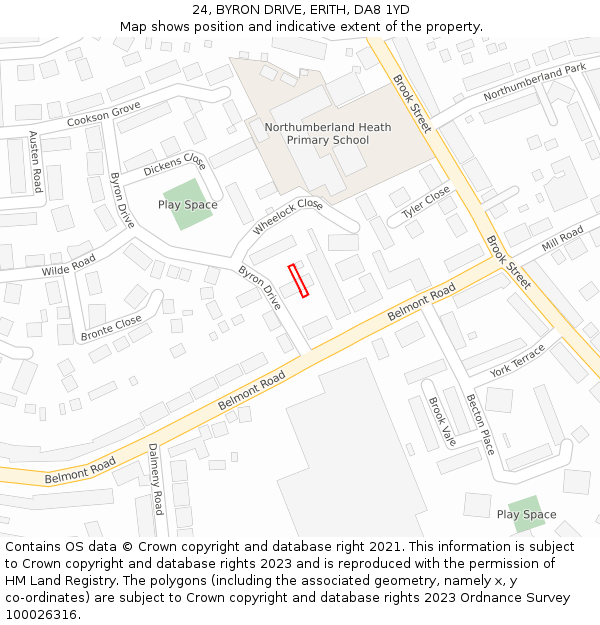 24, BYRON DRIVE, ERITH, DA8 1YD: Location map and indicative extent of plot