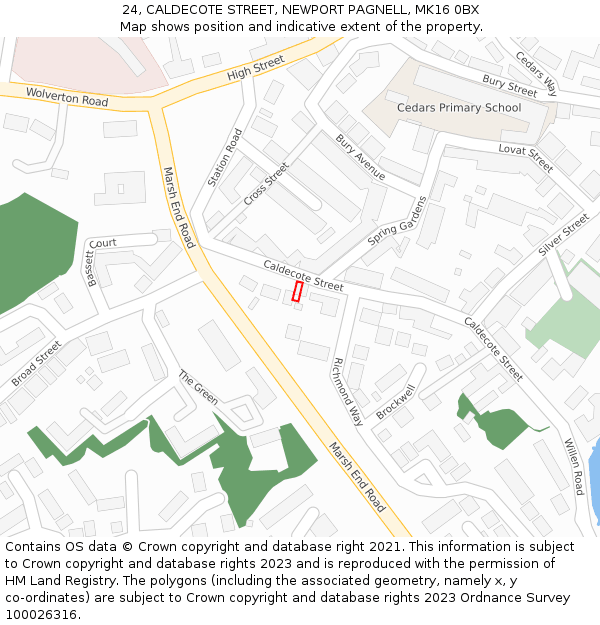 24, CALDECOTE STREET, NEWPORT PAGNELL, MK16 0BX: Location map and indicative extent of plot