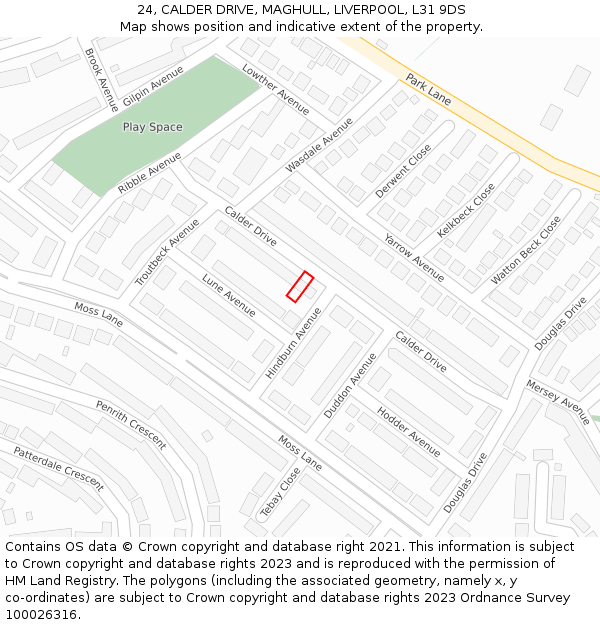 24, CALDER DRIVE, MAGHULL, LIVERPOOL, L31 9DS: Location map and indicative extent of plot
