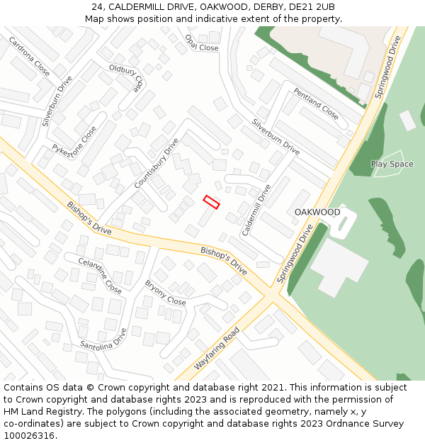 24, CALDERMILL DRIVE, OAKWOOD, DERBY, DE21 2UB: Location map and indicative extent of plot