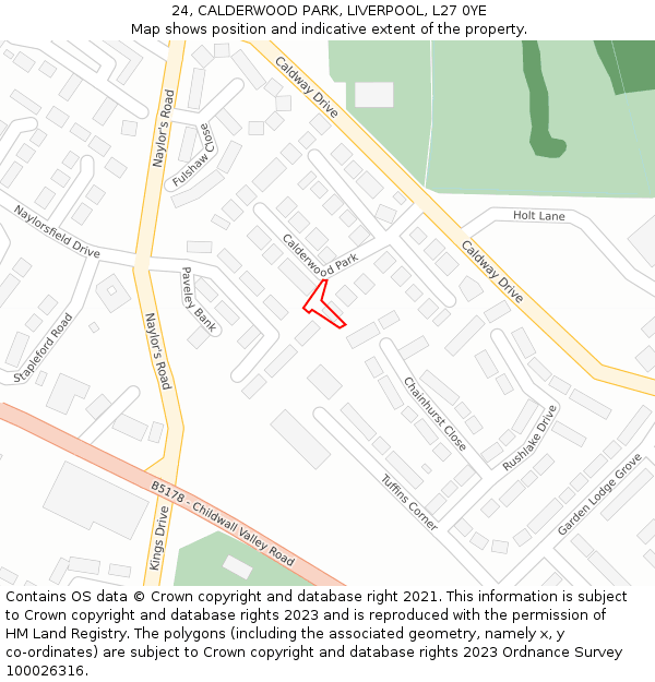 24, CALDERWOOD PARK, LIVERPOOL, L27 0YE: Location map and indicative extent of plot