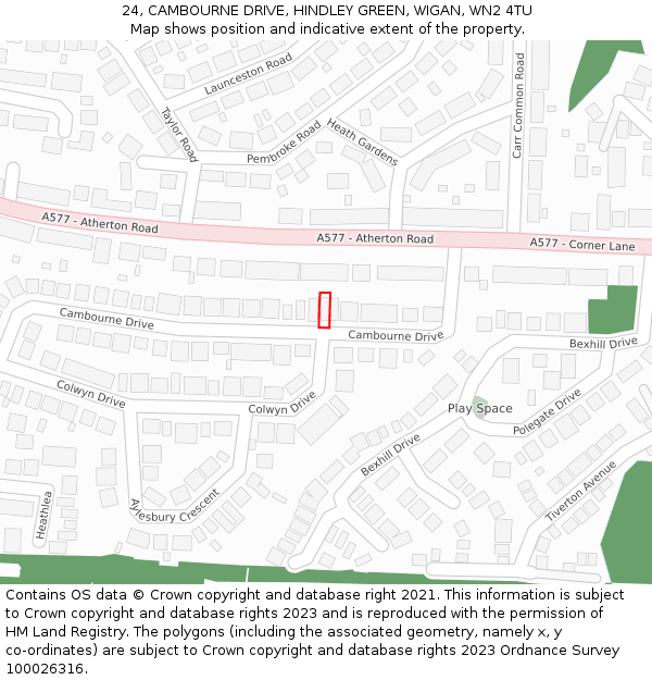 24, CAMBOURNE DRIVE, HINDLEY GREEN, WIGAN, WN2 4TU: Location map and indicative extent of plot
