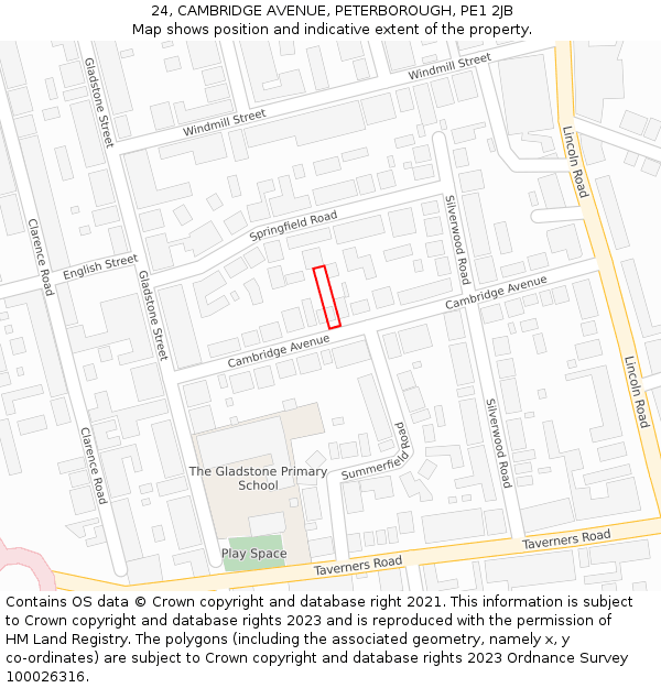 24, CAMBRIDGE AVENUE, PETERBOROUGH, PE1 2JB: Location map and indicative extent of plot