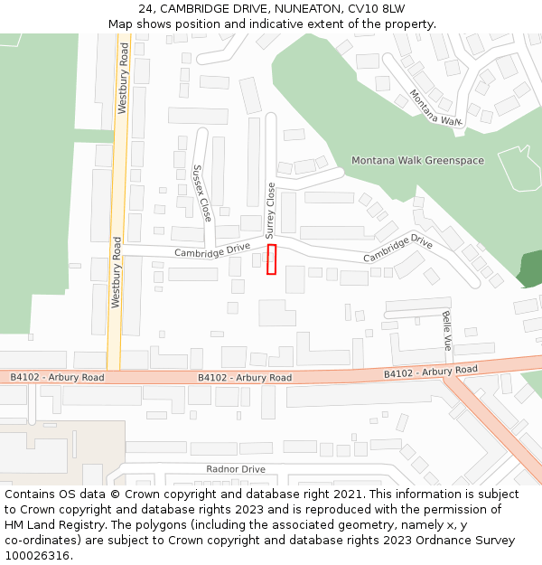24, CAMBRIDGE DRIVE, NUNEATON, CV10 8LW: Location map and indicative extent of plot
